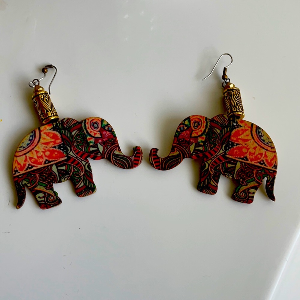 Afrocentric Elephant Wooden Earrings